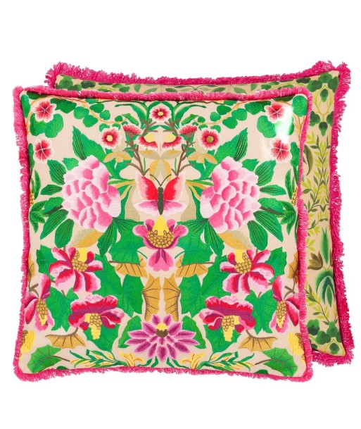 Ikebana Damask Fuchsia Embroidered Cushion de France