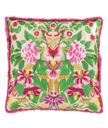 Ikebana Damask Fuchsia Embroidered Cushion de France