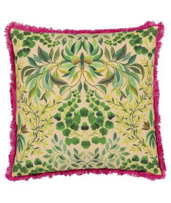 Ikebana Damask Fuchsia Embroidered Cushion de France