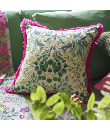 Ikebana Damask Fuchsia Embroidered Cushion de France