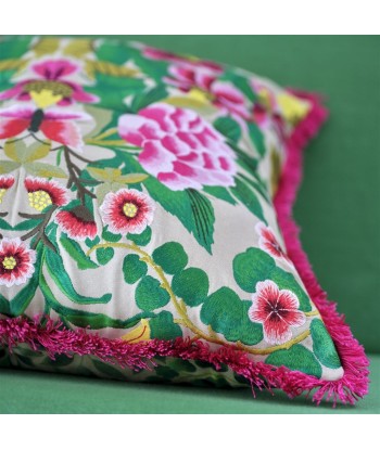 Ikebana Damask Fuchsia Embroidered Cushion de France