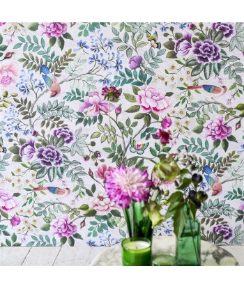 Fuchsia Chinese Porcelain Wallpaper rembourrage situé sous