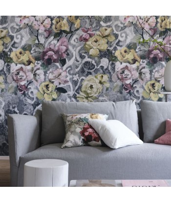 Tapestry Flower Platinum Wallpaper en linge