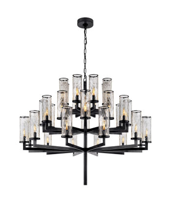 Liaison Triple Bronze and Cracked Glass Chandelier la chaussure