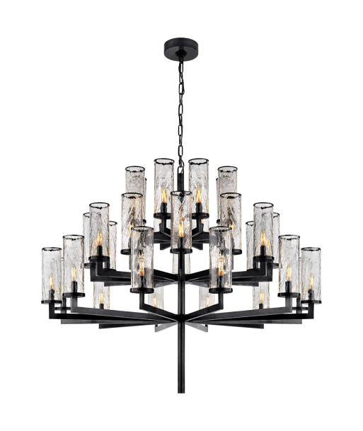 Liaison Triple Bronze and Cracked Glass Chandelier la chaussure